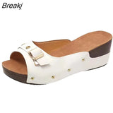 New Summer Fashion Women Slippers Fish Mouth Belt Buckle Rivet Wedge Sandals Outdoor Sports Beach Height Increase