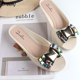 Slippers Women's New Women's Half Slippers Outer Wear Set Feet Fashion Rhinestone Flat Heelless Women's