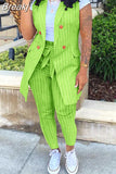 Fall 2023 Two Piece Set Women Outfits Solid Double Breasted Blazer Coat and Sashes Pants Office Lady Casual Street