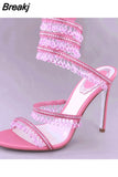 Crystal Ankle Strap Women's Sandals Peep Toe High Heels Shoes Summer Gladiator Sandals Women Luxury Designer