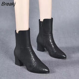 Winter Pointed Toe Ladies Booties Female Autumn Zip PU Leather Shoes Fashion 4cm High Square Heels Women Ankle