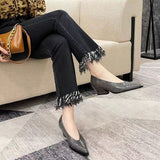 Women Mid Heels Shoes Platform Chunky Sandals 2023 Autumn New Trend Pointed Toe Shallow Shoes Pumps Dress Casual Mujer