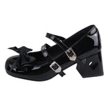 Leather High Heels Pumps Women Sweet Pink Bowknot Cosplay Lolita Shoes Woman Bride Wedding Buckle Strap Mary Jane