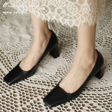 Women's Chunky High Heel 6.5CM Pumps 2023Spring/Autumn Square Toe French Retro Casual Professional Shoes Zapatos Mujer De