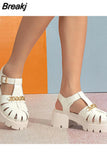 Chunky Heels Sandals 2023 Spring Summer Shoes Gothic Style Cool Fashion Walking Comfy Office Lady Woman Shoes