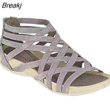Women Sandals Round Toe Hollow wedges Sandals Casual Closed Toe Flat Rome Sandals plus size Leopard