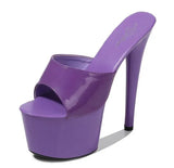 Size Female Slippers Outside PU Patent Leather Platform Super High Heels 17cm Thin Heel Solid Women's Shoes 2023 New