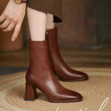 and Winter 2023New Versatile Nude Boots Women's Thick Heel Side Zipper High Heel Simple Casual Square Short Boots