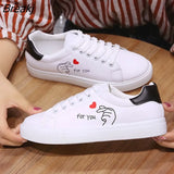 Spring Fashion Breathble Vulcanized Shoes Women's Sneakers PU Leather Platform Female Lace Up Casual Footwear White
