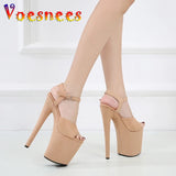 Sales 2023 New Style Suede Sexy 20cm Women Sandals High Heels Open Toe Buckles Nightclub Party Women Shoes Apricot Size