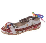 Size Flat Shoes Woman Beaded Strap Women Colorful Back Lace up Fashion Ladies Floral Cotton Fabric Women's