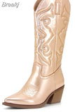 Hot Fashion 2023 Winter Comfy Cowgirl Western Boots Retro Vintage Women Knee High Boots Embroidery Dress Ladies