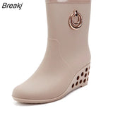 Women's Short Water Shoes Rain Boots High-heeled Rubber Shoes Set Shoes Water Boots Non-slip Waterproof Wedges Rain