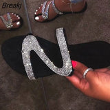 Summer Women Sandals Roman Diamond One-line Slippers Women Comfortable Breathable Flat-bottomed Large Size Non-slip
