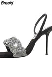 Star Style Rhinestones Women's Sandals High Heels Slingback Ladies Stiletto Sexy Gladiator Sandals Summer Party Prom
