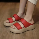 Summer New Simple Women Slippers Wearing Round Toe Open Toe Solid Color Thick Sole Slope Heel Comfortable Women's