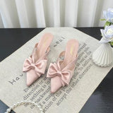 Breakj Wind Pink Cool Drag Girl 2024 Spring And Summer French Sharp Bow Knot High High And Half Bag Head