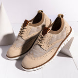 Men's Business Dress Shoes Brogue Style Men Flat Outdoor Walking Casual Shoes Breathable Woven Men's Office Shoes
