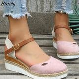 Summer Women Linen Plain 6cm Wedge Sandals Bohemian Handmade Ladies Casual Comfortable Espadrilles Platform Pumps