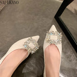 Rhinestone Square Buckle Decor Chunky Heeled Pumps 2023 New Party Wedding Shoes Fashion Pointed Toe Low Heel High