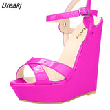 Open Toe Ankle Strap Platform Wedge Women Sandals 14cm Super High Heels Gladiator Ladies Shoes Buckle
