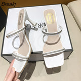 Rhinestones Heel Slippers Women's Mid Heel Slippers Slippers Slippers Narrow Strap Sandals Elegant Ladies Slippers