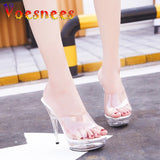 Sandals Fashion Crystal Women's Shoes 13/15CM Thin Heel Transparent Sexy Wild Catwalk High Heels Performance Party