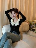 Vintage Knitted Cardigan Woman Casual Black Long Sleeve Tops Retro 2023 Autumn Design Korean Style Bodycon Clothing