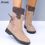 Women Mid-Calf Boots Fashion Suede Snow Boots Retro Zipper Warm Boots for Women Shoes Low-heeled