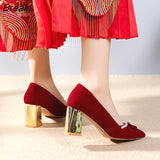 Red Velvet Pearls Pumps Woman Sexy Pointed Toe Thin High Heels Party Wedding Shoes Women Spring 2023 Zapatos