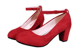 Women's Fashion Pumps Sweet Woman Thick High Heels Ankle Strap Flock Female Platform Women