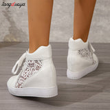 Women Lace-Up High Top sneakers women White lace Casual shoes Comfortable Height Increasing Sneakers Plarform Female Ankle