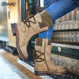 Women's Martin Boots Winter 2022 Side Zipper Snow Boots Lace Up Women Shoes Size 43 Knitting Retro Ankle Boots Botas De