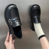 Lolita Heart buckle women's loafers Mary Jane Shoes Women Cute Kawaii Chunky Platform Flats Fashion Designer Leather