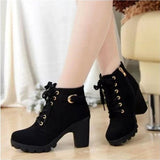 New High Heel Thick Heel Casual Women's Boots Platform Ankle Boots Round Head Side Zipper Lace Ankle