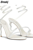 Style Sexy Snake Straps Women Sandals Summer 2023 Luxury Brand Thin Heeled Sandals Rhinestone Fashion Elegant Female