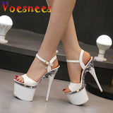Tube Dancing Shoes Women 2023 Summer High Heel Peep Toe Sandals Heel 15-18cm Thick Bottom Model Shoes Black Big Size