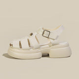 Roman Sandals Women's Summer Thick Soles And High Heels Hollowed-Out Black Leather Shoes Mary Jane Love Shoes Single