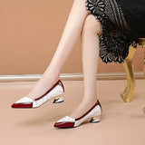 Women's Geometric Pattern Pumps Women Block Chunky Heels Pointed Toe Faux Leather Elegant Trendy Outdoor Shoes Zapatos