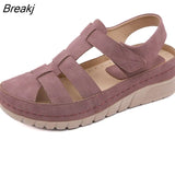 Hollow Sandals Women's Wedge Thick Bottom 2023 Summer New Round Toe Retro Roman Shoes Premium Orthopedics Women's
