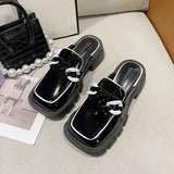 Women's Sneakers With Platform Shoes Thick Sole 2023 Casual Leather Low Fabric Mules Rubber Concise Square Toe Rome