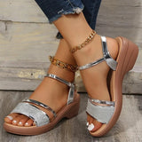 Gold Silver Thick Heel Sandals Women Summer Ankle Strap Wedge Sandals Woman Open Toe Platform Shoes Female Plus Size