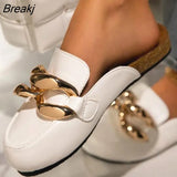 Chain Lazy Loafers Big Round Toe Women's Slippers Sandals 2023 Summer Fashion Pumps Thick-soled Office woman's Shoes