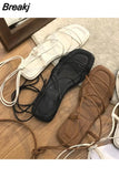 Womens Summer New 2023 Beach Fashion Sexy Flat Casual Cross Tie Open Toe Dress Fairy Black Roman Sandals Womens