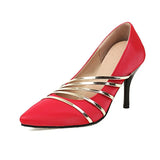 Women Sexy Stiletto Shoes Satin 2023 Spring Summer PU Leather Pumps Colours Block Strappy Size 34~48 Elagant Lady High