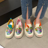 Graffiti Personality Canvas Shoes Women Spring New Round Head Thick Sole Sneakers Outdoor Flats Slip-on Casual