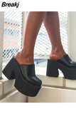 Closed Toe Platform Mules Chunky Heels Shoes Women Thick Bottom Black High Platform Slingback Daily Wear