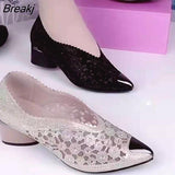 Women's Shoes 2023 New Spring/Autumn Designer Lace Sexy Pointed Toe Thick Heel Low-top Shoes Fashion Slip-On Female High