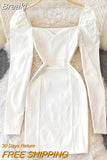 Women Elegant Square Neck Long Sleeve Bodycon Mini Dress 2023 Fashion Spring Slim Party Club Dress Vestidos Fashion