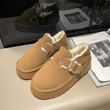 Boots With Fur Women's Rubber Shoes Rain Flat Heel Australia Plush Lolita Snow Leather Med Ladies Basic Ethnic Slipper
